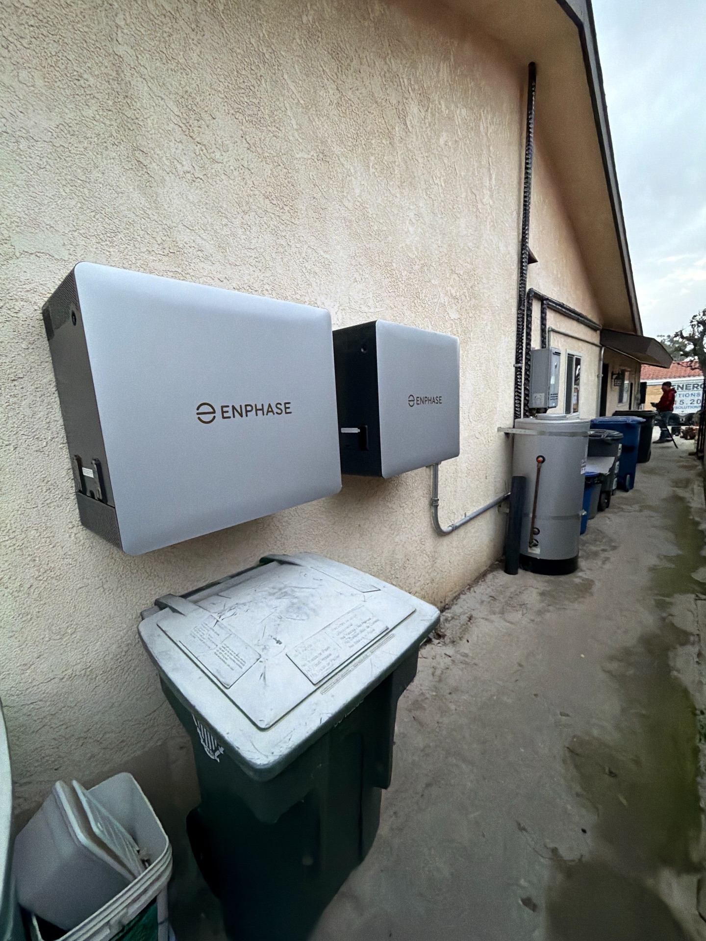 Home solar battery storage system installed outdoors