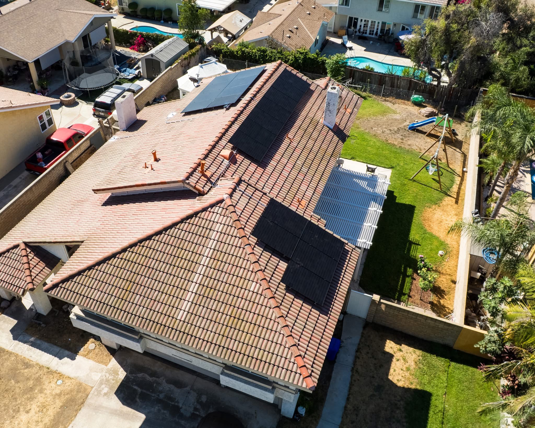 Aerial view of a California home in an IRS Energy Community zip code