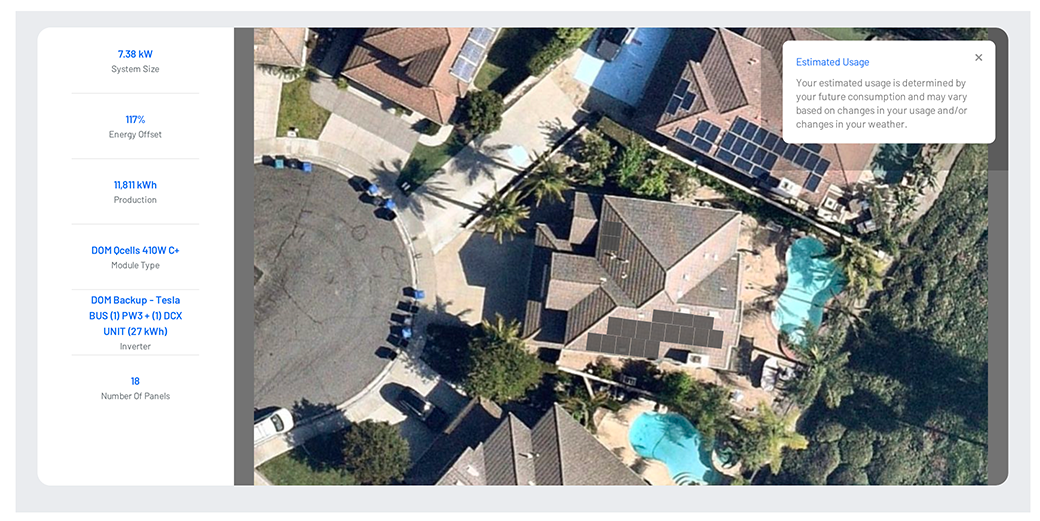 Participate proposal system design showing 7.38kW Tesla Powerwall 3 system on same Mission Viejo home