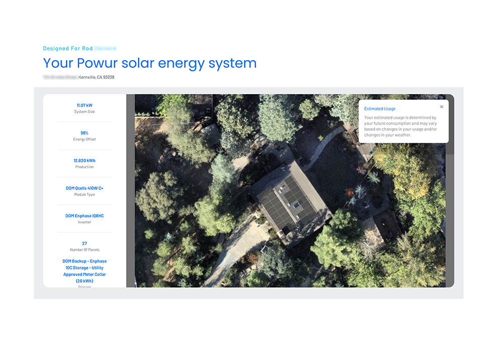 Example Propel solar system design showing panel layout on a California home's roof